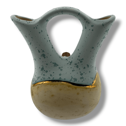Luna Small Handcrafted Southwestern Pottery Wedding Vase with Turquoise Speckle Glaze & Cross Accent - SunWest Treasures