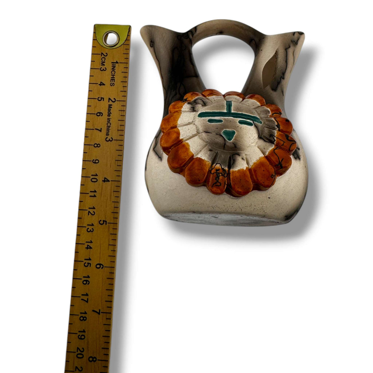 Navajo Small Horsehair Wedding Vase with Sunface Kachina by Bryan & Molly Goldtooth - SunWest Treasures