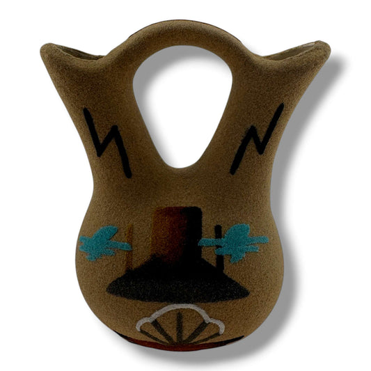 Handmade Sand Painting Small Yei figure Canyon Wedding Vase - SunWest Treasures