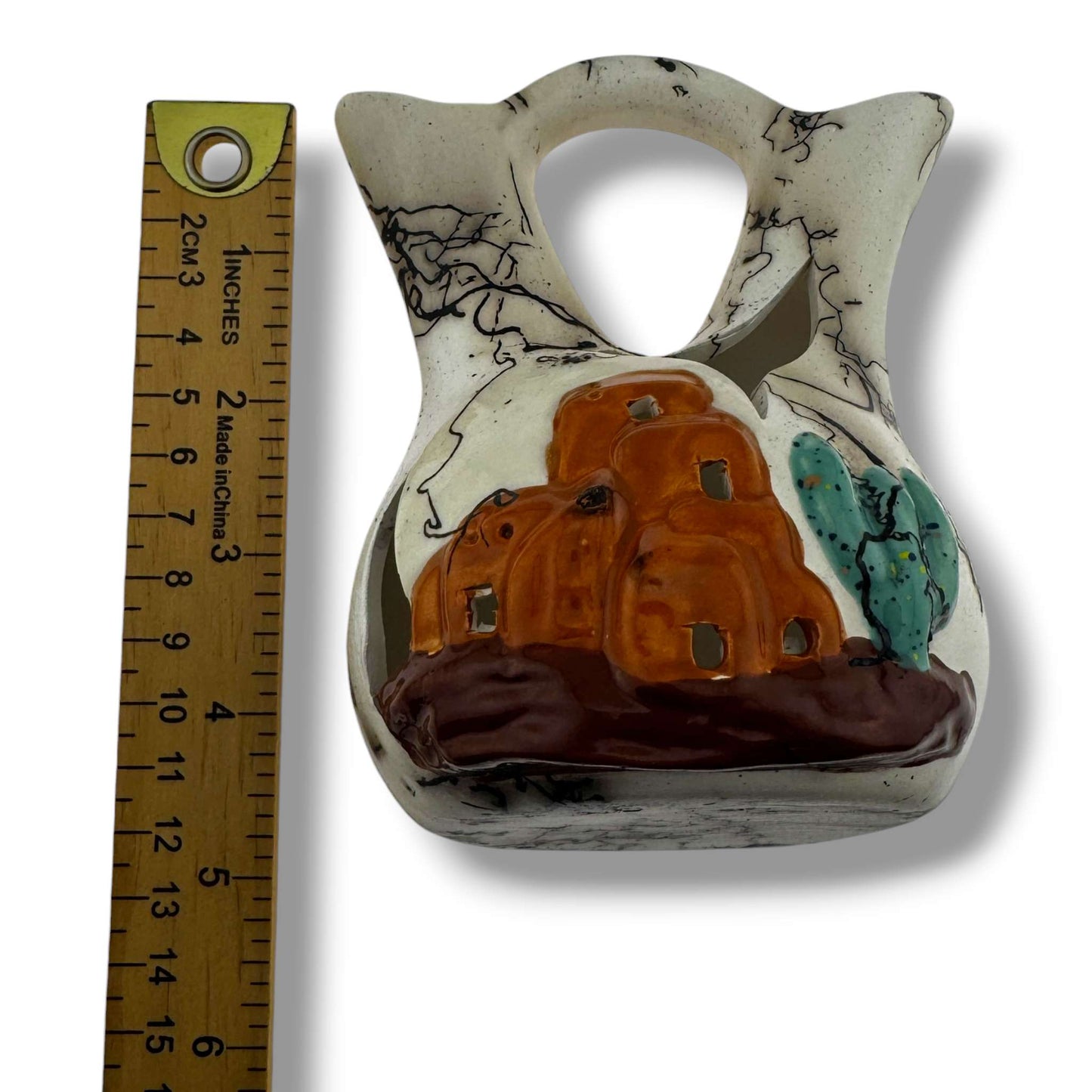 Luna Handmade Horsehair Wedding Vase with Pueblo and Cactus - SunWest Treasures