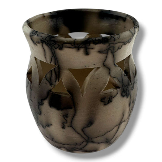 Horsehair Pottery Small Vase with Cutout Leaf Design by Luna - SunWest Treasures