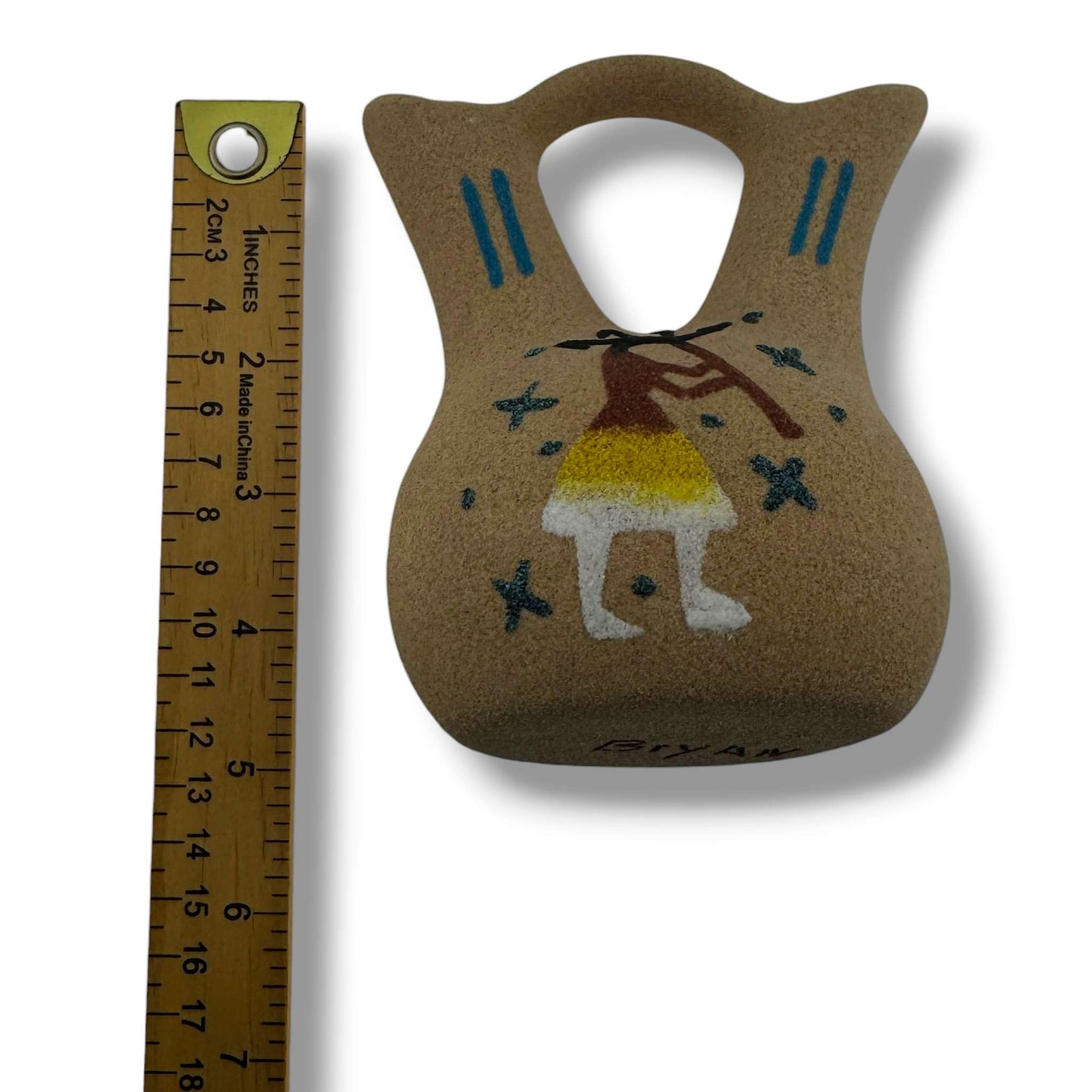 Small Horsehair Wedding Vase with Kokopelli & Pottery Sand Painting Design - SunWest Treasures