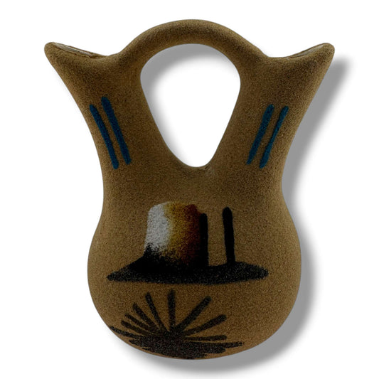 Handcrafted Small Sand Painted Wedding Vase with White Pottery & Grand Canyon Motifs - SunWest Treasures