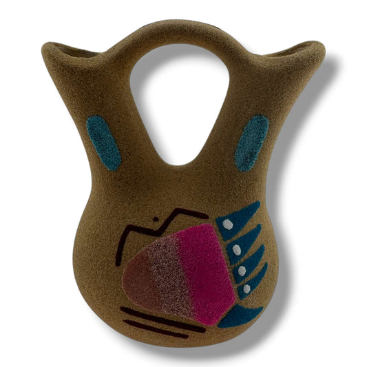 Handcrafted Sand Painted Wedding Vase with Symmetrical Bear Paw Motifs - SunWest Treasures