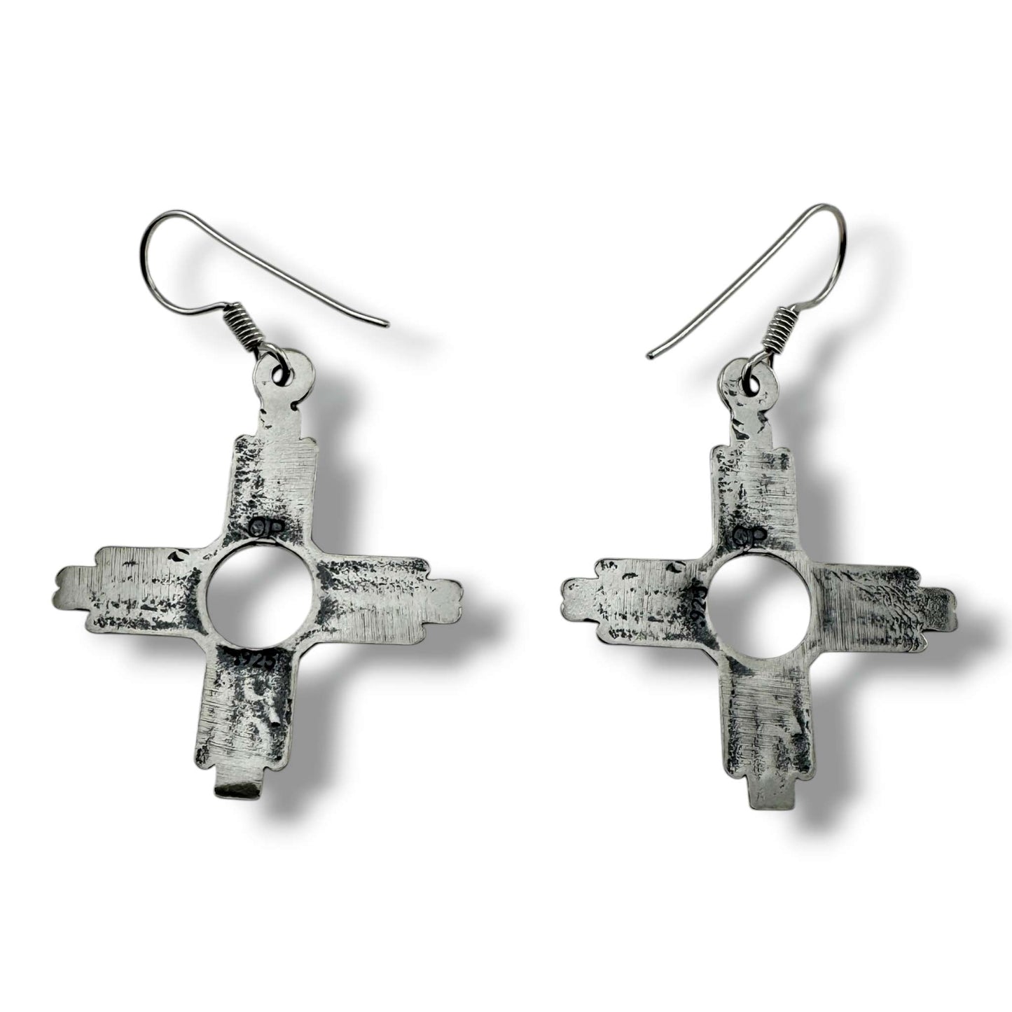 Larger Sterling Silver Zia Sun Symbol Dangle Earrings - SunWest Treasures