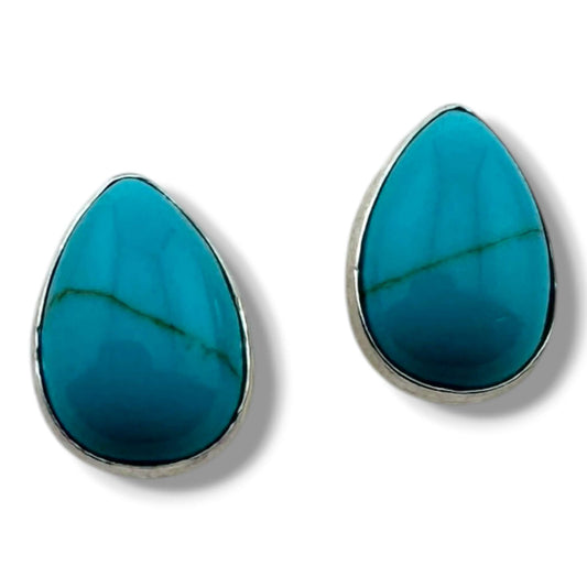 Sterling Silver Turquoise Gaspeite Denim Lapis Teardrop Post Stud Earrings - SunWest Treasures