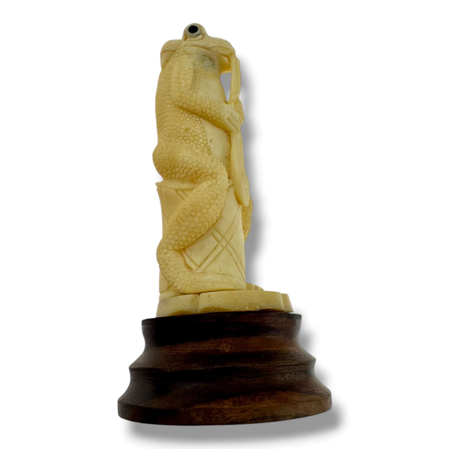 Hand Carved Frog Flute Musician Figurine on Wood Base | Artisan Sculpture - SunWest Treasures