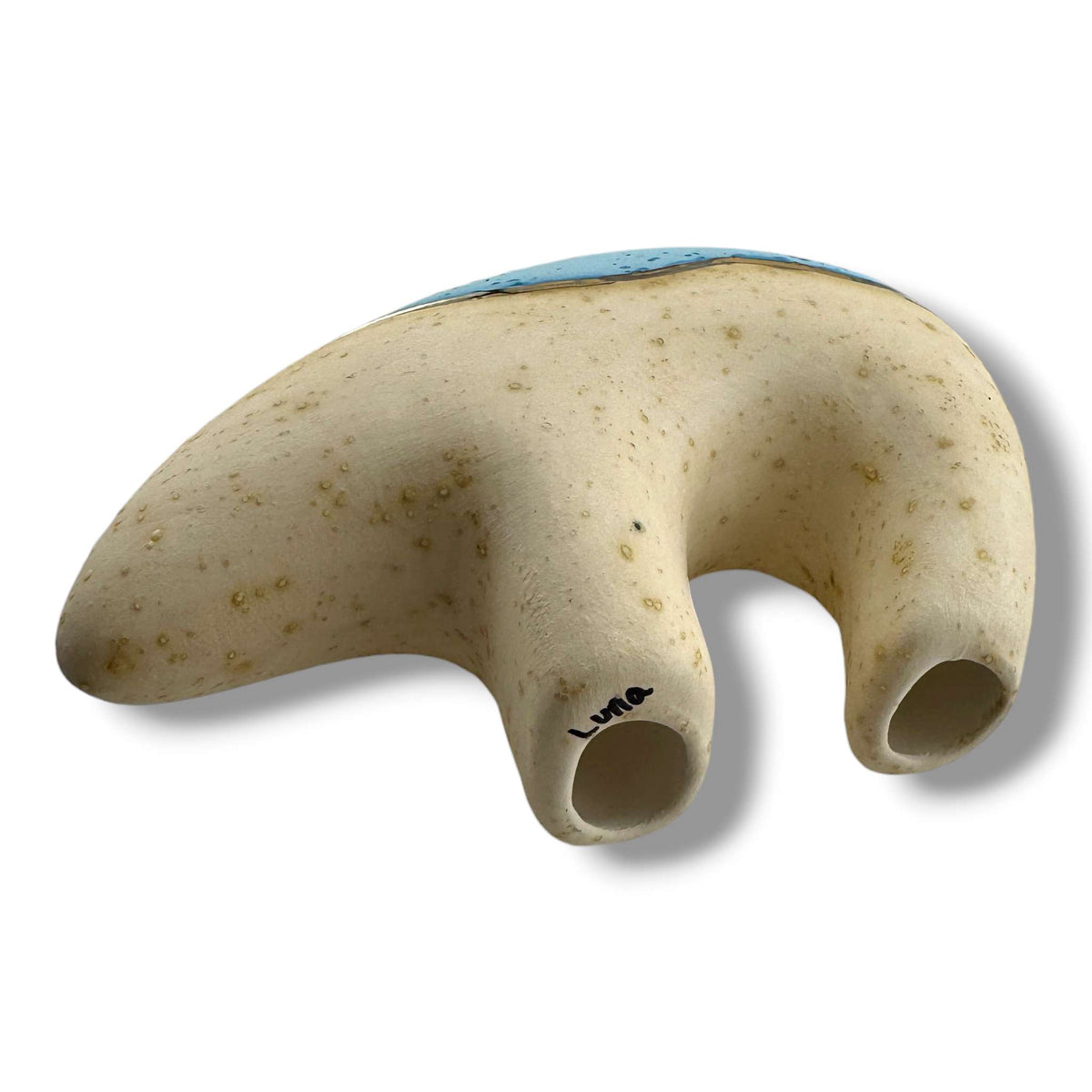 Bear Pueblo Pottery with Liquid Gold and Sky Blue Glaze by Luna - SunWest Treasures