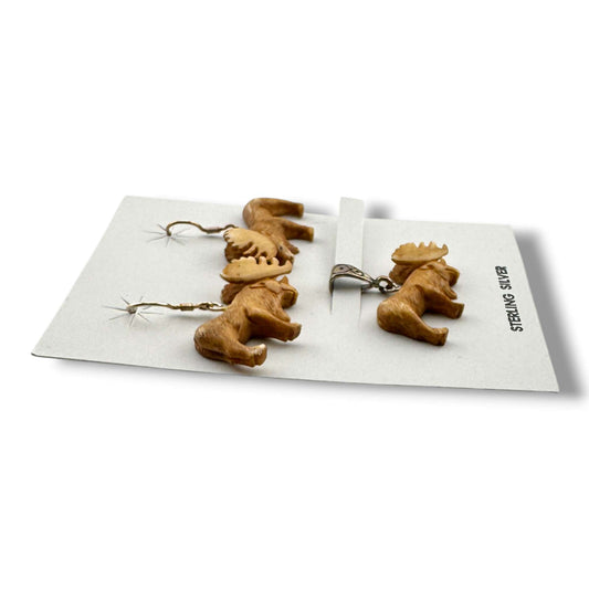 Hand-Carved Moose Earring and Pendant Set with Sterling Silver Hardware - SunWest Treasures