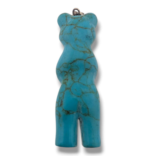 Handcrafted Block Turquoise Standing Bear Pendant