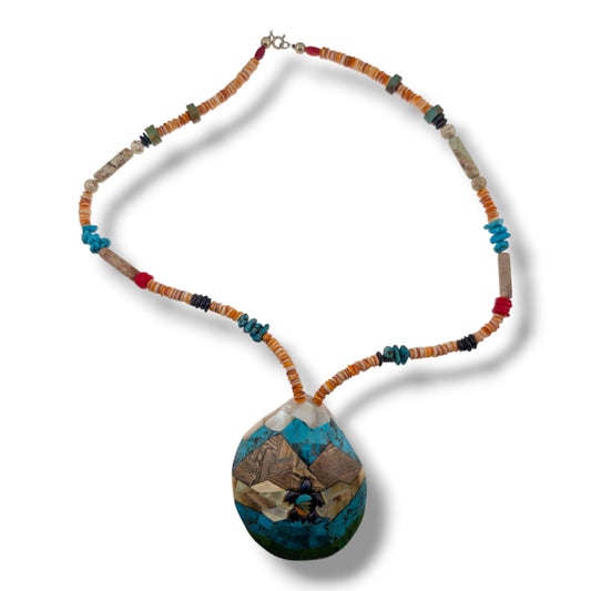 Handcrafted Large Shell Mosaic Inlay Purple Turtle Necklace