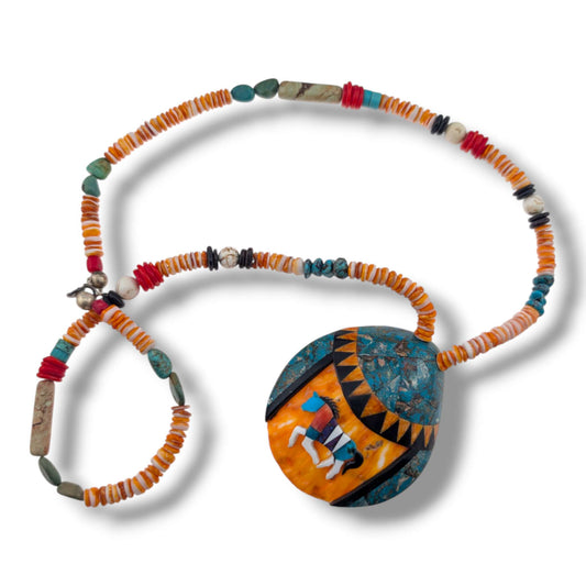 Handcrafted Shell Mosaic Inlay Running Horse Necklace