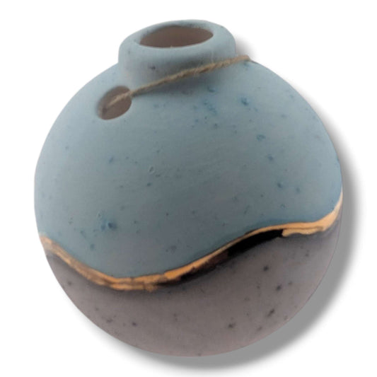 Pottery Butterfly Ornament, Purple and Gold, Handcrafted by Luna