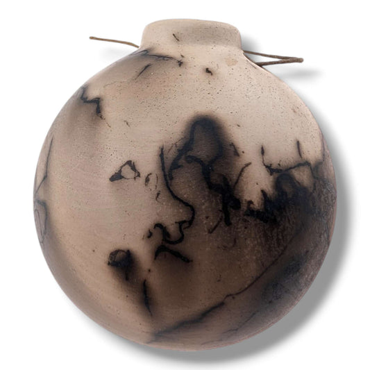 Horse Hair Pottery Bear Ornament, Orange Brown Glaze, Handcrafted by Luna