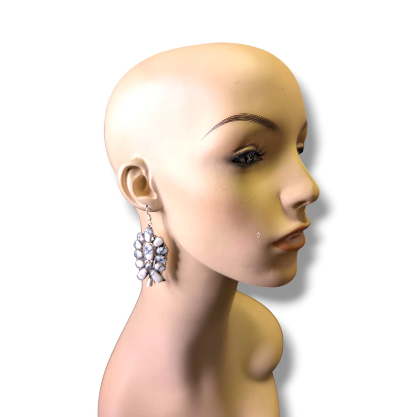 Navajo Large White Buffalo Cluster Squash Blossom Earrings by J.P. Begay