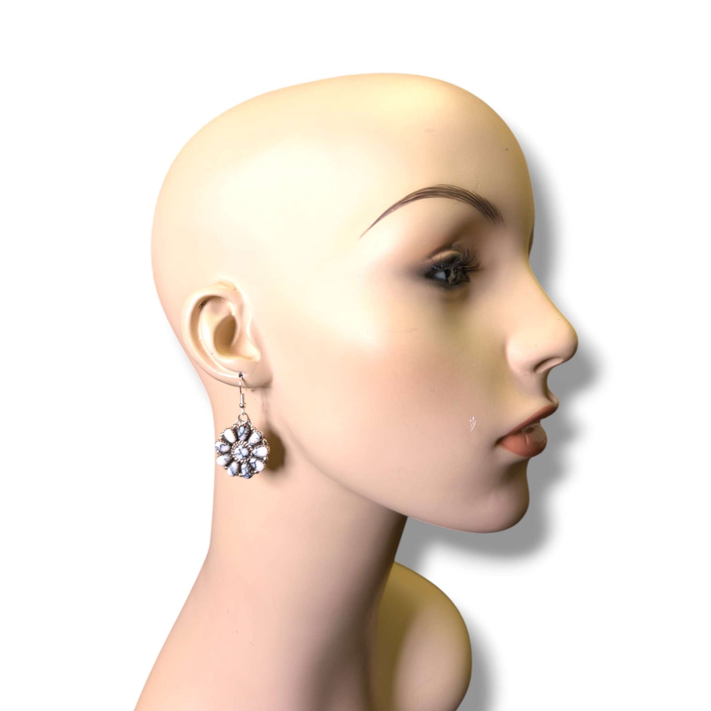 Navajo White Buffalo Cluster Sterling Silver Earrings by Jerome Begay