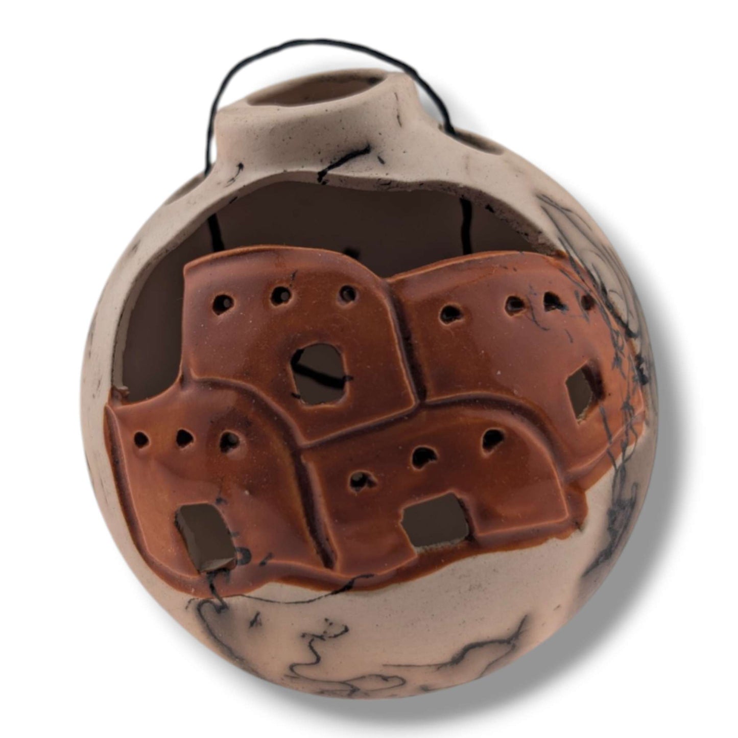 Horse Hair Pottery Pueblo Village Ornament, Handcrafted by Luna