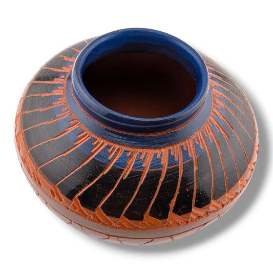 Navajo Hand-Etched Blue Seed Pot by Ben Billy