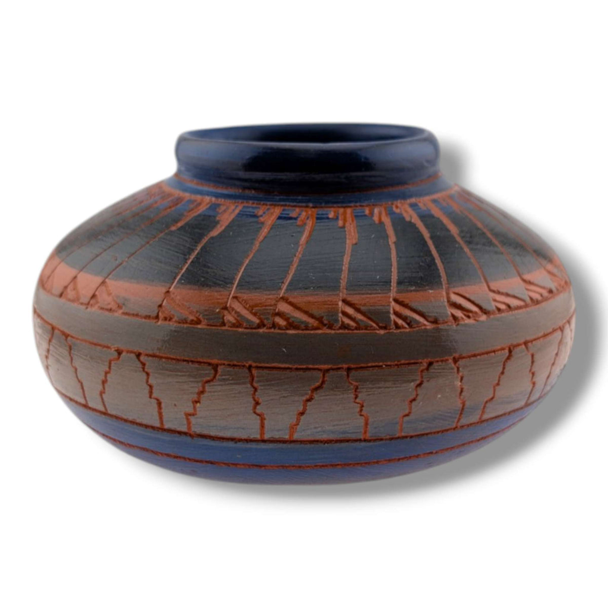 Navajo Hand-Etched Blue Seed Pot by Ben Billy