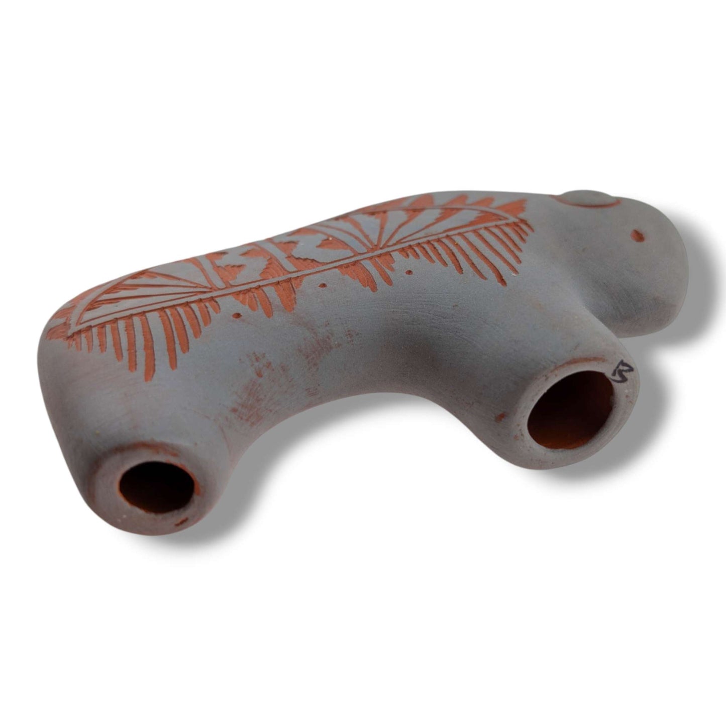 Navajo Hand-Etched Buffalo Sculpture in Grey and Terracotta by Ben Billy