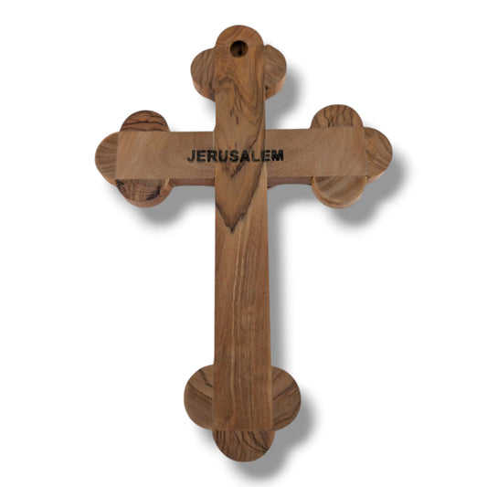 Hand-Carved Olive Wood Crucifix with Silver Corpus and Incense Relic