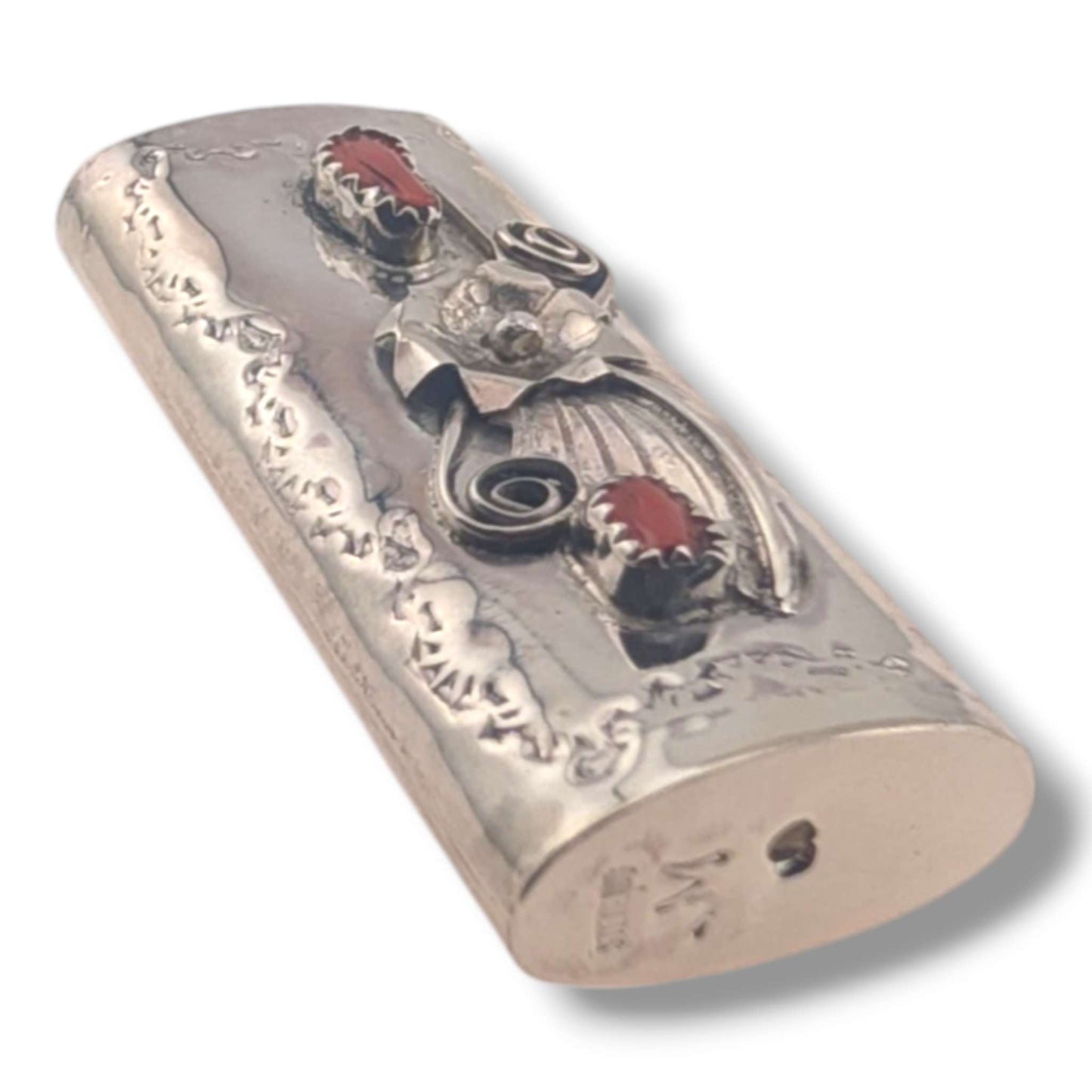 Navajo Sterling Silver Mini Bic Lighter Case with Red Coral