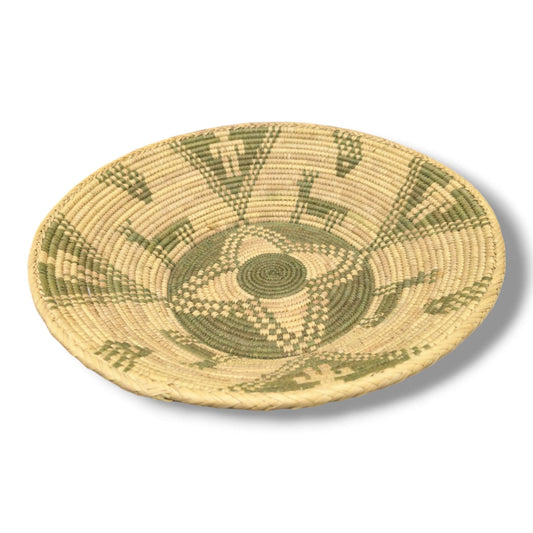 Handwoven Pakistani Coil Basket Sage Green Star and Animal Motif - SunWest Treasures