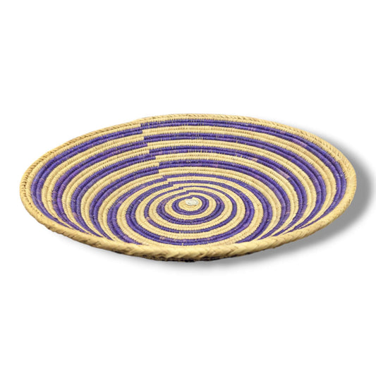 Handwoven Pakistani Coil Basket Purple and Natural Concentric Circles - SunWest Treasures
