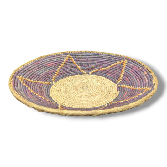 Handwoven Pakistani Coil Basket Mauve and Gold Star Medallion