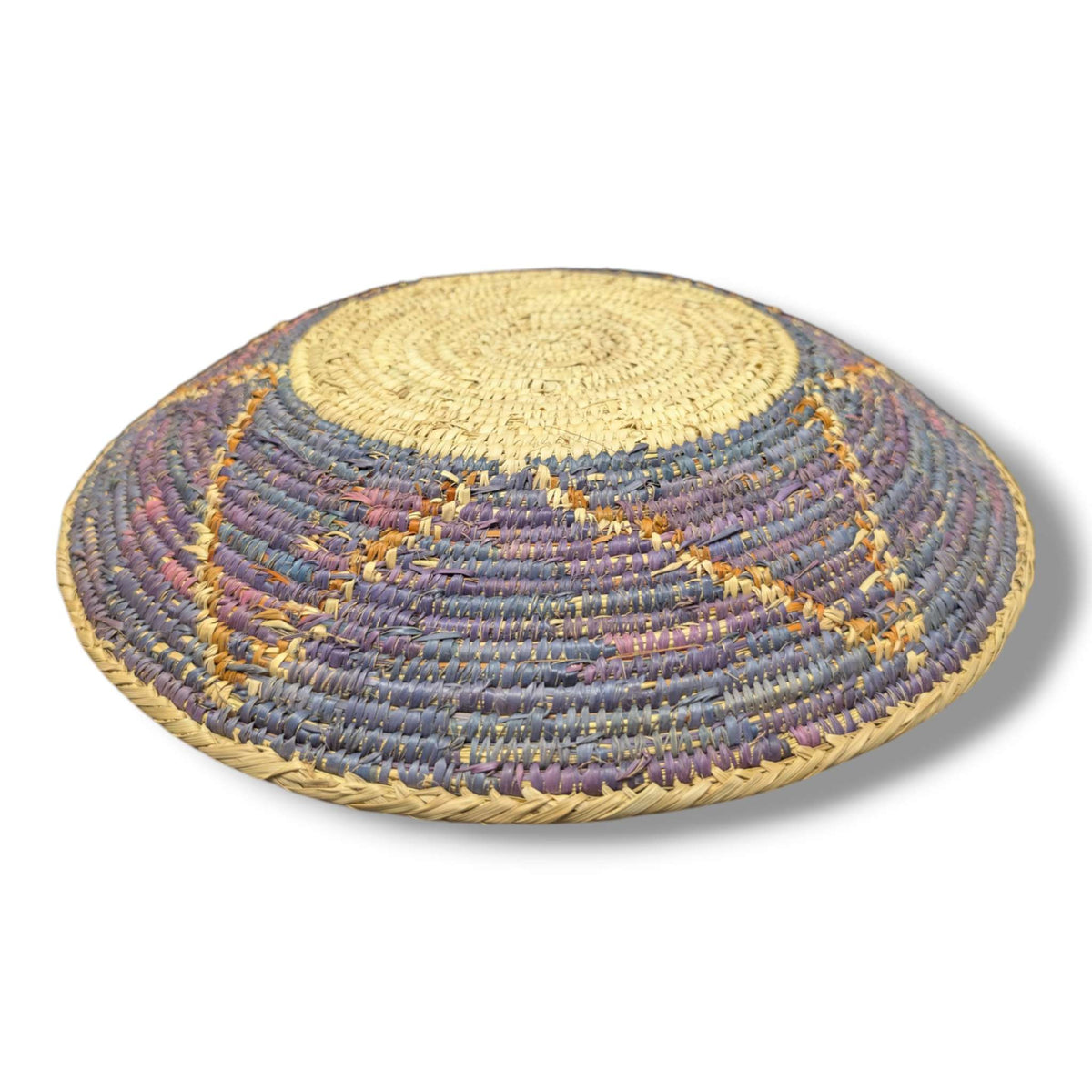 Handwoven Pakistani Coil Basket Mauve and Gold Star Medallion