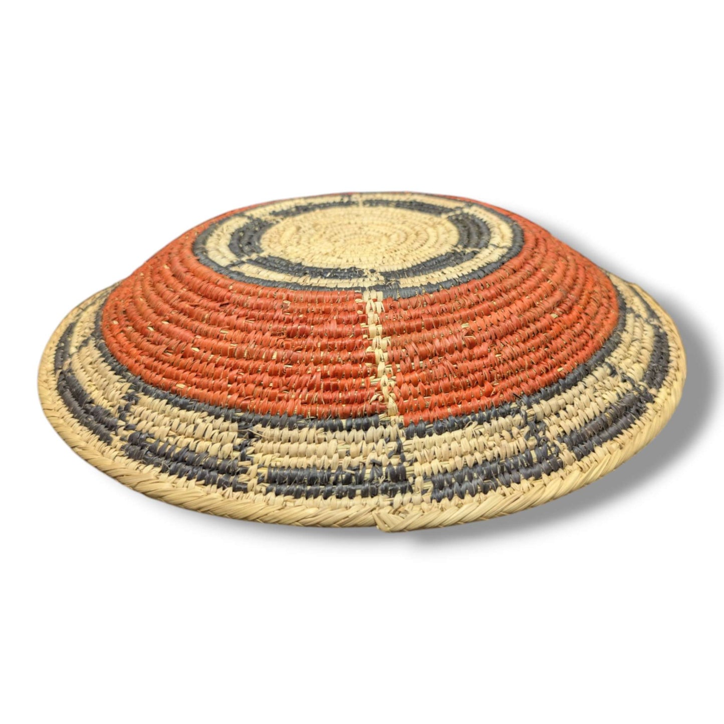 Handwoven Pakistani Coil Basket Terracotta and Charcoal Spoke Wheel - SunWest Treasures