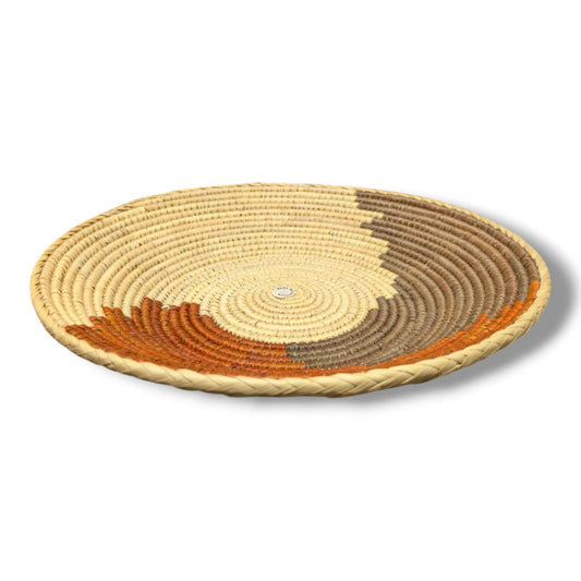 Handwoven Pakistani Coil Basket Terracotta Taupe and Natural Swirl Color Block
