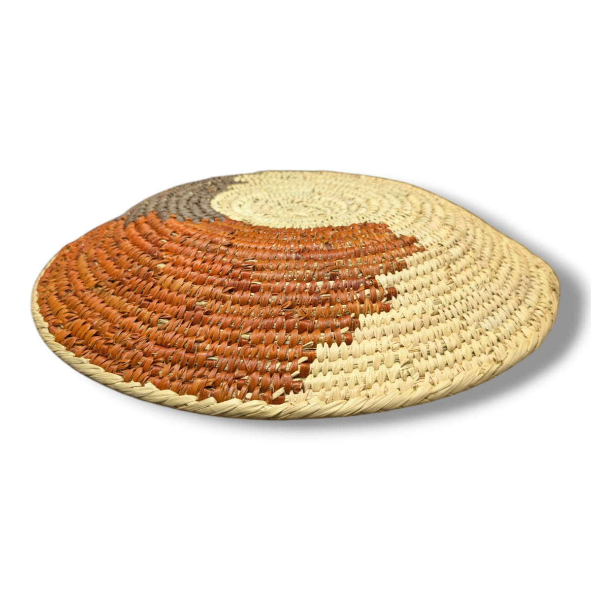 Handwoven Pakistani Coil Basket Terracotta Taupe and Natural Swirl Color Block