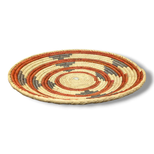 Handwoven Pakistani Coil Basket Terracotta and Slate Gray Concentric Rings