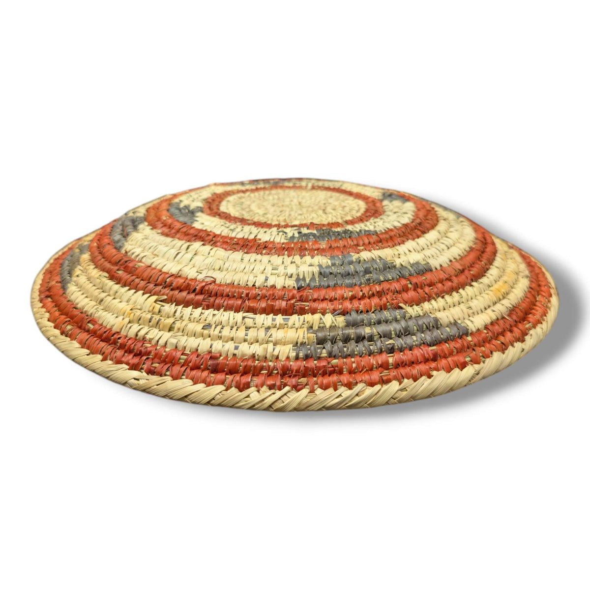 Handwoven Pakistani Coil Basket Terracotta and Slate Gray Concentric Rings