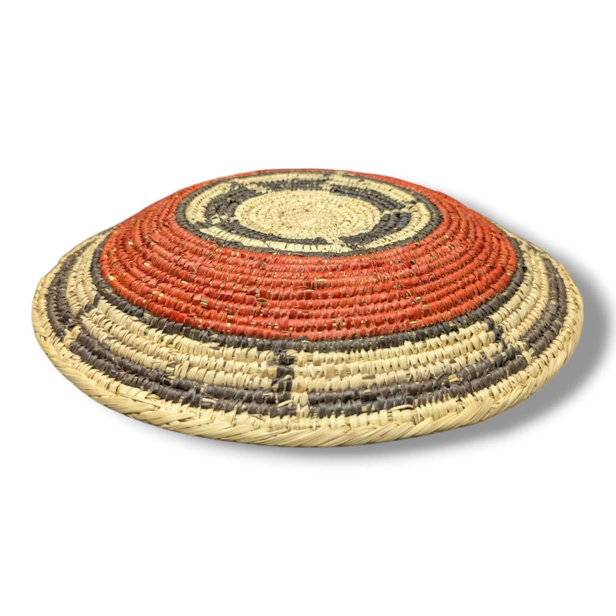 Handwoven Pakistani Coil Basket Burnt Orange and Charcoal Pinwheel