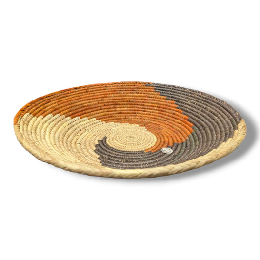 Handwoven Pakistani Coil Basket Burnt Orange Slate and Natural Galaxy Swirl