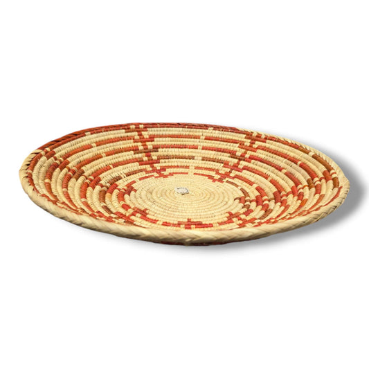 Handwoven Pakistani Coil Basket Brick Red and Natural Straw Spiral Labyrinth