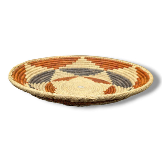 Handwoven Pakistani Coil Basket Rust Orange and Slate Gray Thin Line Swirl - SunWest Treasures