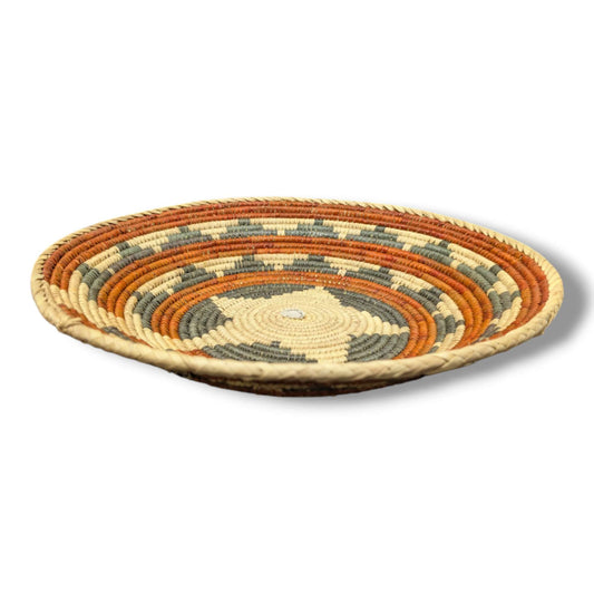 Handwoven Pakistani Coil Basket Rust Orange and Slate Gray Four - Point Kite Star - SunWest Treasures