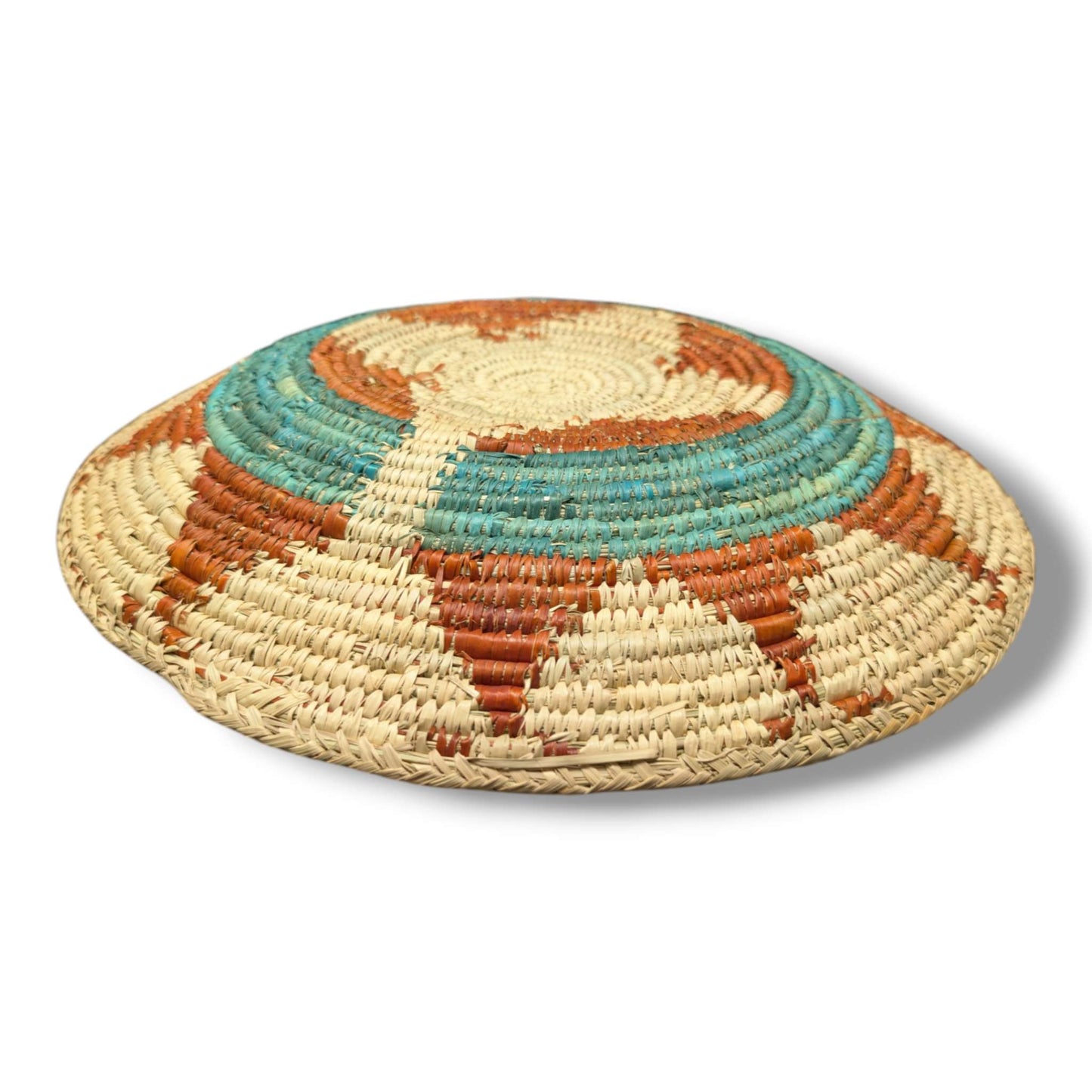Handwoven Pakistani Coil Basket Turquoise Ring and Rust Arrow Sunburst on Natural - SunWest Treasures