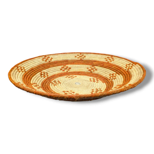 Handwoven Pakistani Coil Basket Amber Orange and Natural Straw Diamond Checker - SunWest Treasures