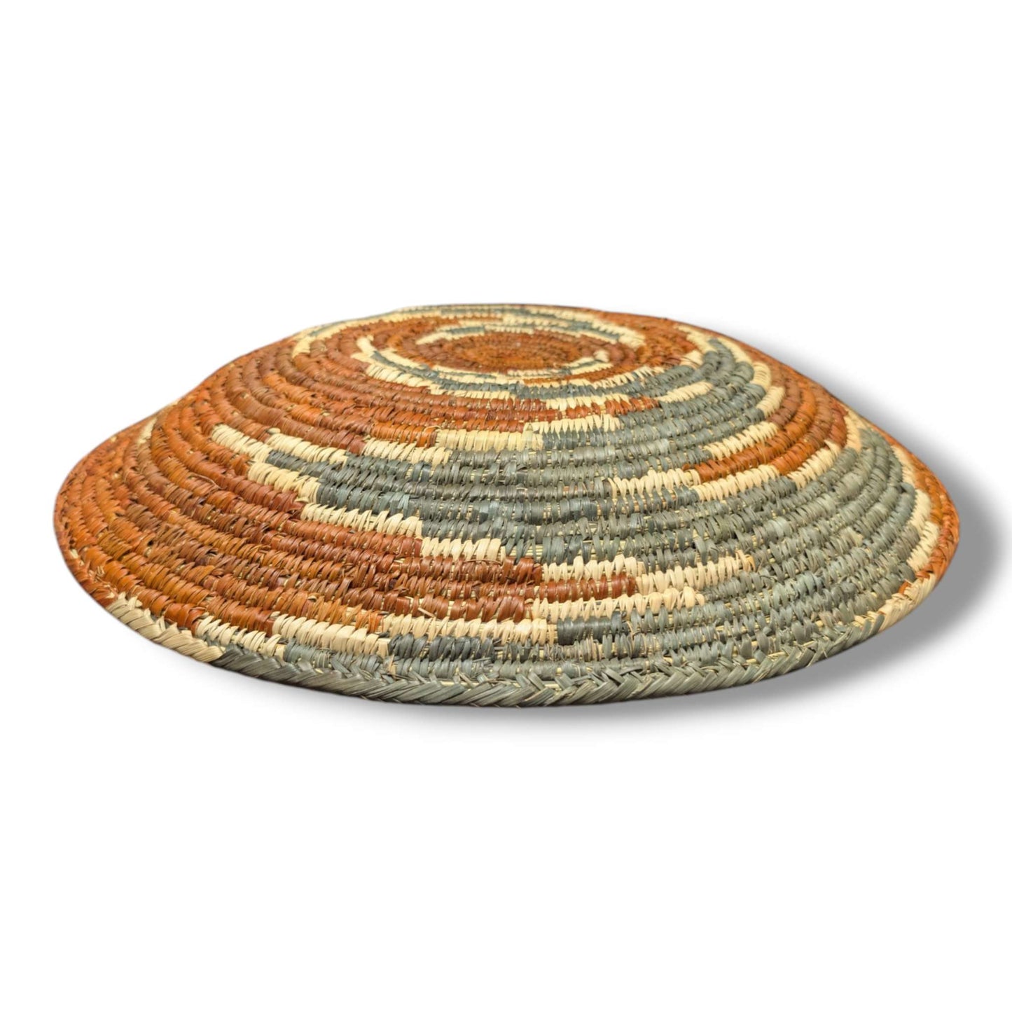 Handwoven Pakistani Coil Basket Rust Sage Gray and Natural Straw Desert Rings