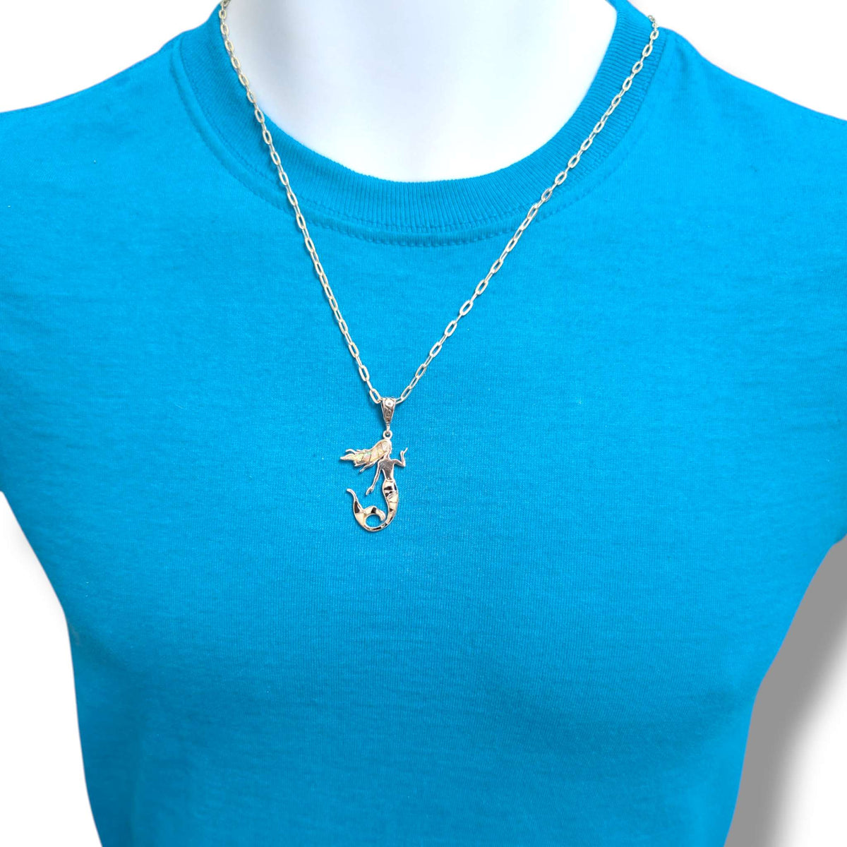 Sterling Silver Mermaid Pendant White Opal and White Buffalo Inlay