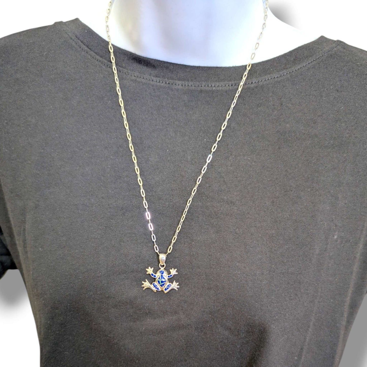 Sterling Silver Frog Pendant Lapis and Opal Inlay - SunWest Treasures