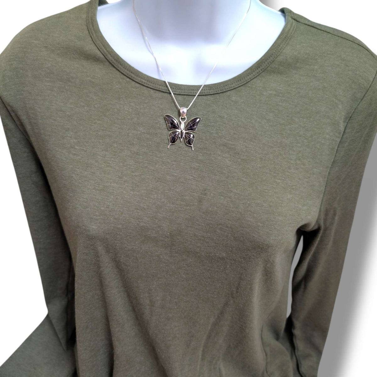Sterling Silver Inlay Opal Butterfly Pendant - SunWest Treasures