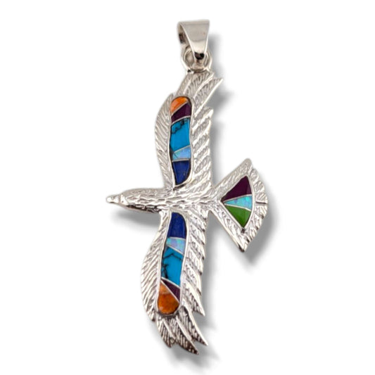Sterling Silver Multi-Stone Inlay Thunderbird Pendant