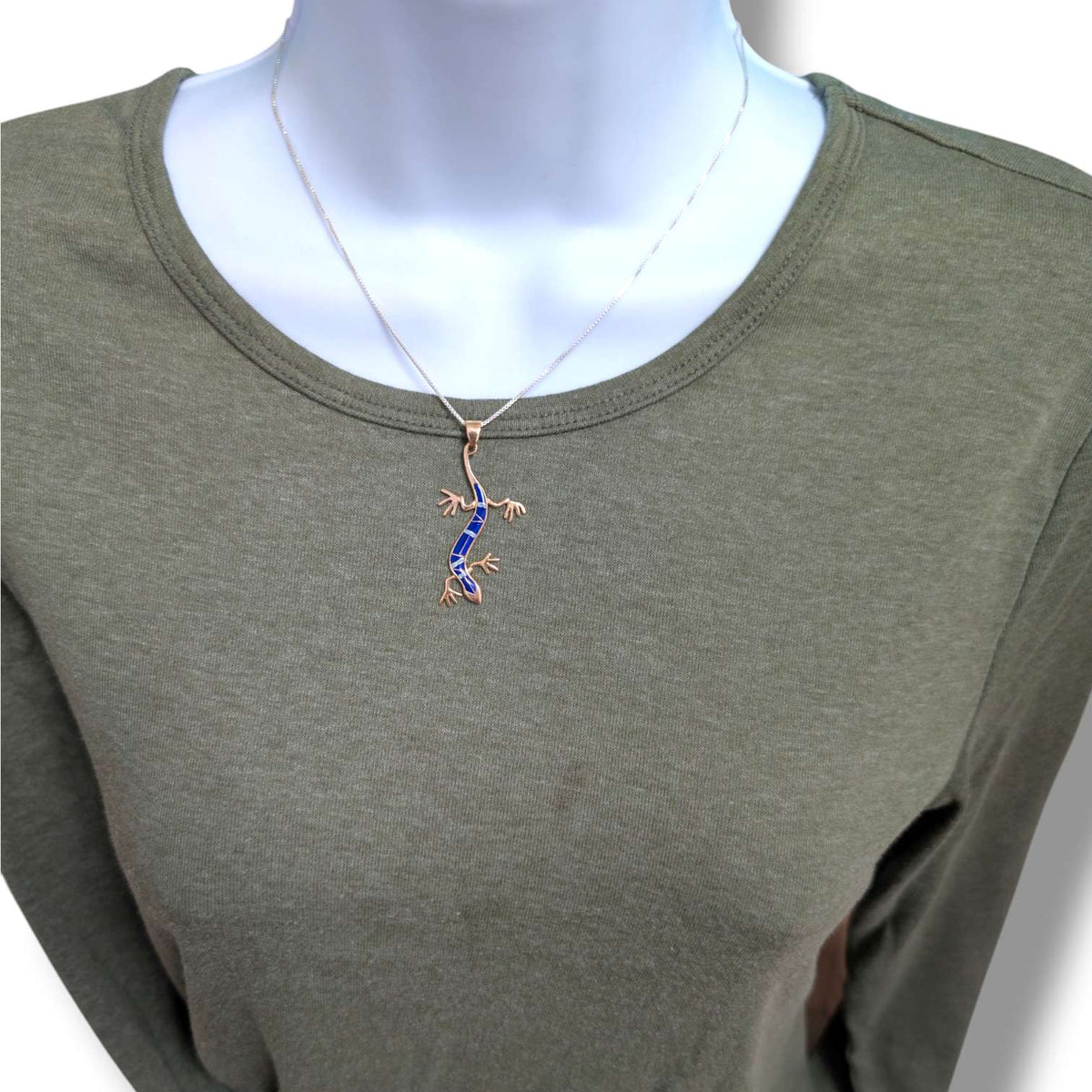 Bronze Inlay Gecko Lizard Pendant - SunWest Treasures
