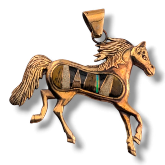 Bronze Inlay Large Running Horse Pendant - SunWest Treasures