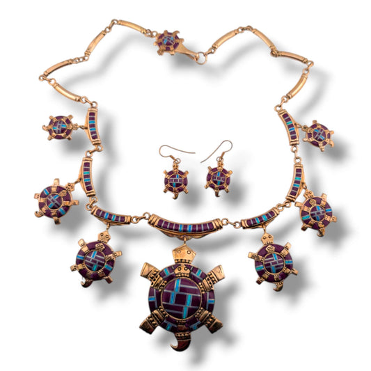 Bronze Inlay Turtle Necklace and Earrings Set - SunWest Treasures